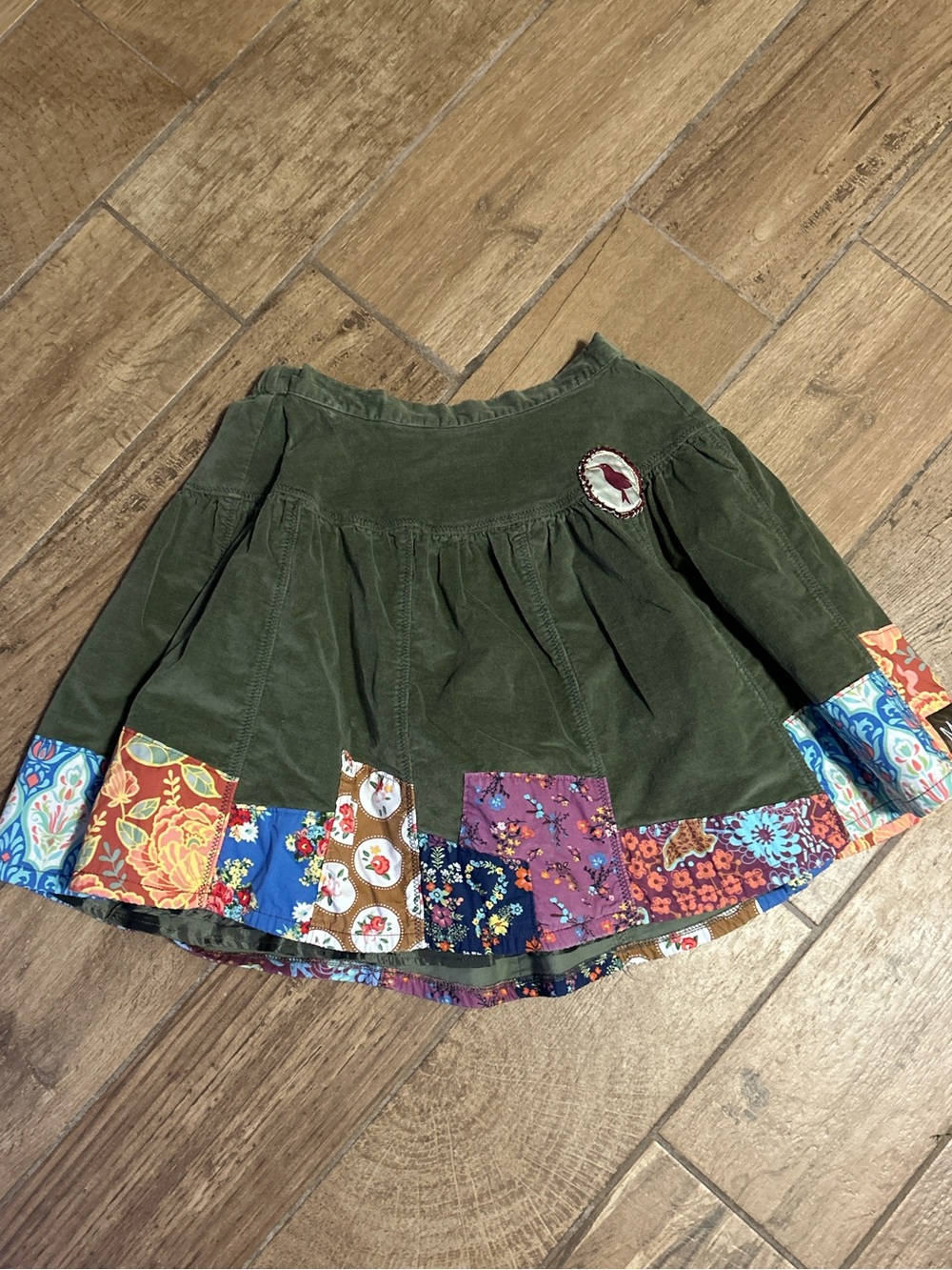 Matilda Jane Olive Green Skirt with Multicolor Patch Hem